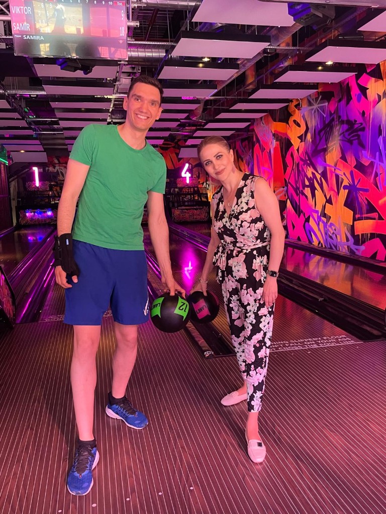 Viktor and Samira at our first team building event — bowling in London